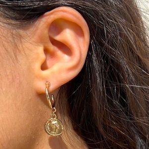 Gold Hoop Charm Drop Earrings